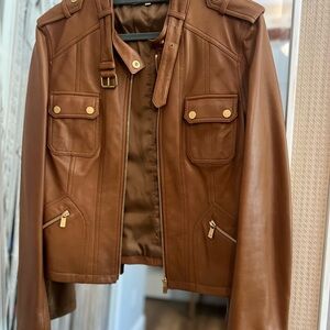 Michael Kors Italian Leather Jacket - Brown/tabln